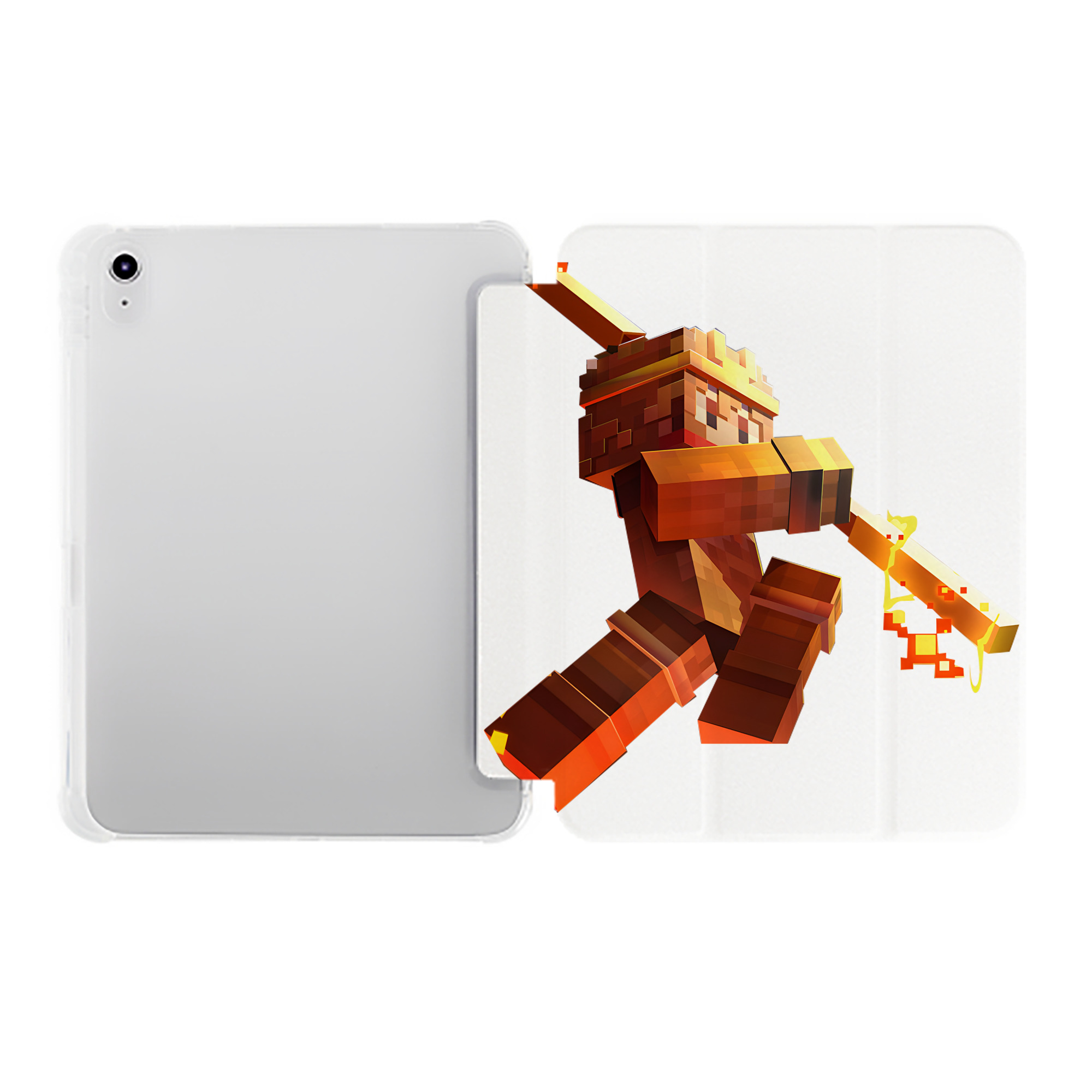 （画像用） マインクラフト ブロックの世界 Minecraft MC Block world IPad ケース ペン収納付き 三つ折りスタンド PUレザー×シリコン 対応機種9.5/10.5/10.9インチ